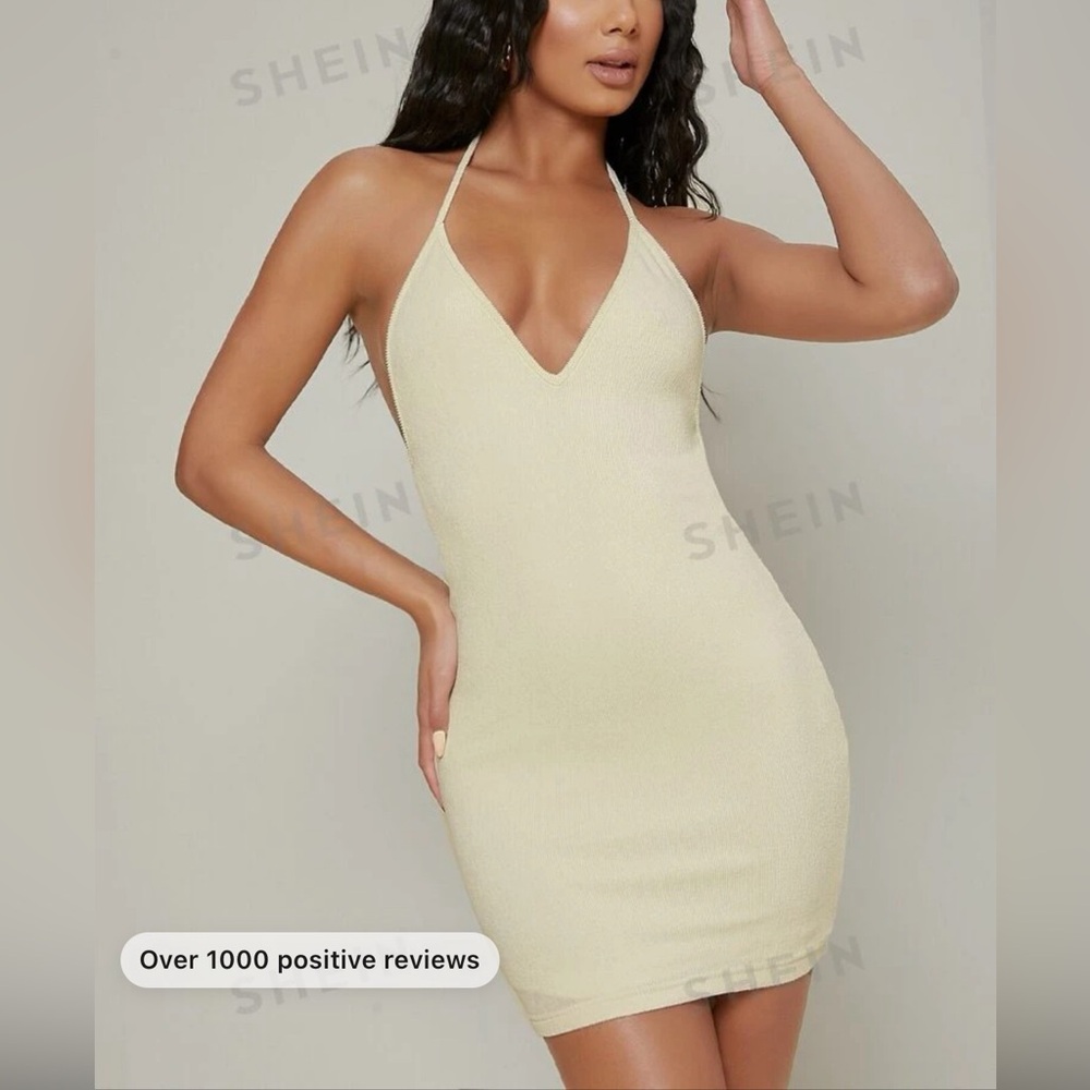 SHEIN BAE Bodycon Open-Back Halter Mini Dress